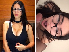 Karina Veiga, jovem estudante fazendo sexo oral até receber esperma na boca