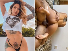 Diandra, uma jovem tatuada, sentou gostoso no colo do amigo e tomou o leitinho dele.