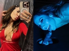 Renata Frisson, mais conhecida como Mulher Melão, fazendo um boquete e transando em vídeo de gloryhole com consolos.